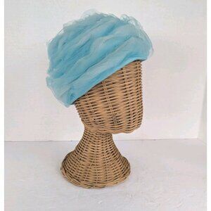 Vintage Wynforde's Blue Tulle Women's Cloche Hat 1950/60s Gathered Meeting Retro